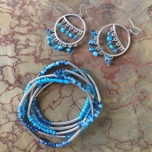 Blue Bracelet and Earrings Set